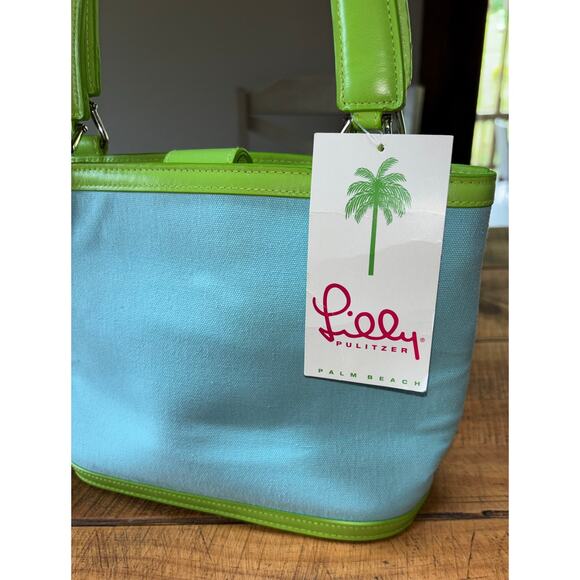 NEW Lilly Pulitzer Blue Green Lilly Vintage 90s Lunch Bag Purse Inside Pockets - Picture 2 of 13